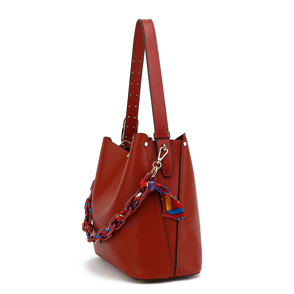 Hobo with Acrylic Chain and Scarf Detail - Charming Charlie