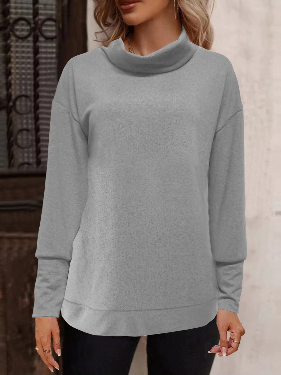 Full Size Mock Neck Long Sleeve T-Shirt - Charming Charlie