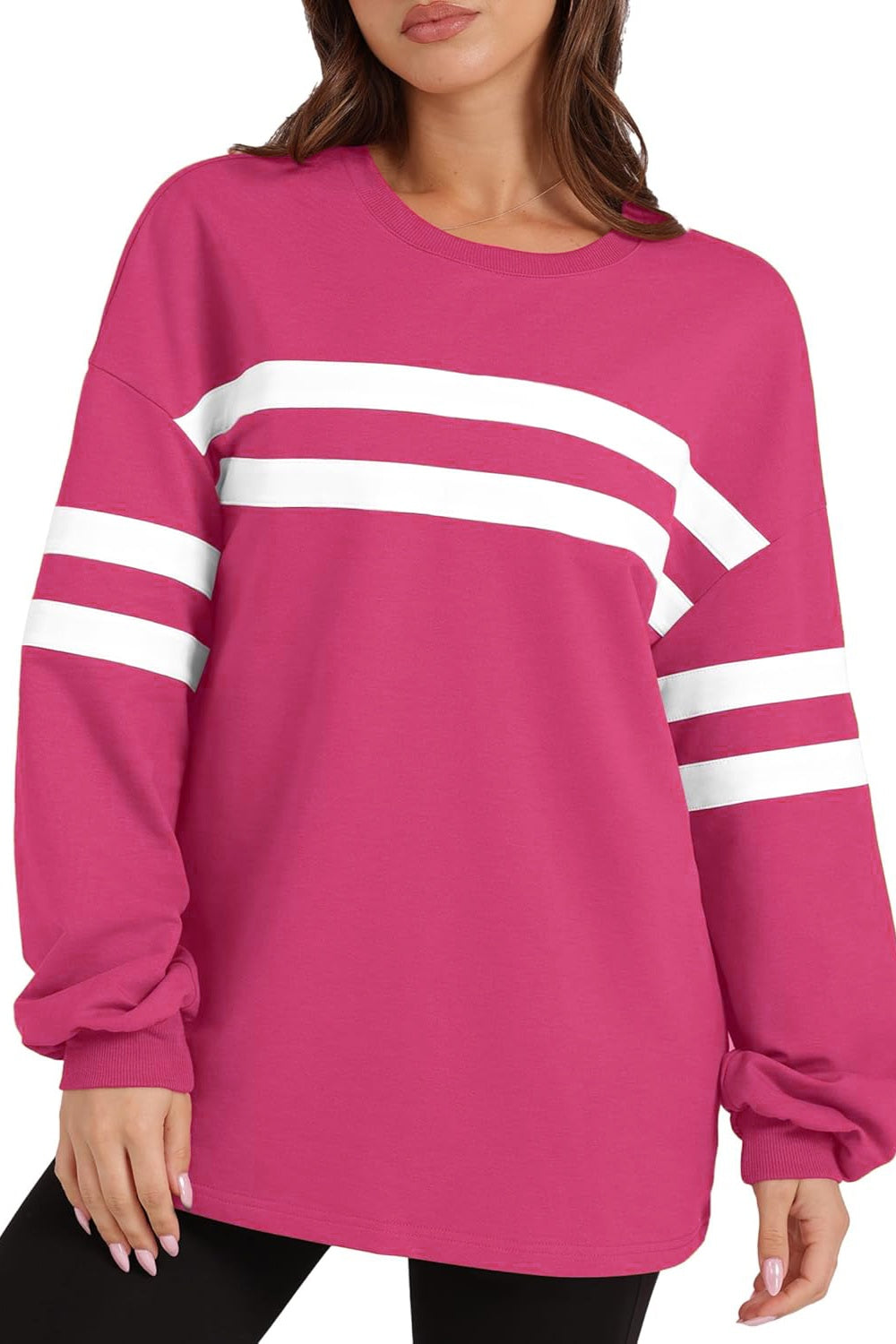 Lovelet Striped Round Neck Dropped Shoulder Sweatshirt - Charming Charlie