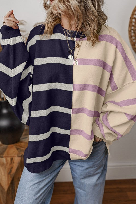 Oversized Contrast Printed Dropped Shoulder Top - Charming Charlie