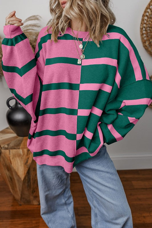 Oversized Contrast Printed Dropped Shoulder Top - Charming Charlie