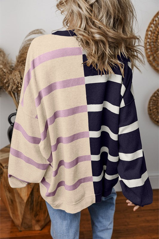 Oversized Contrast Printed Dropped Shoulder Top - Charming Charlie