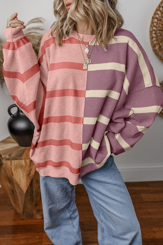 Oversized Contrast Printed Dropped Shoulder Top - Charming Charlie