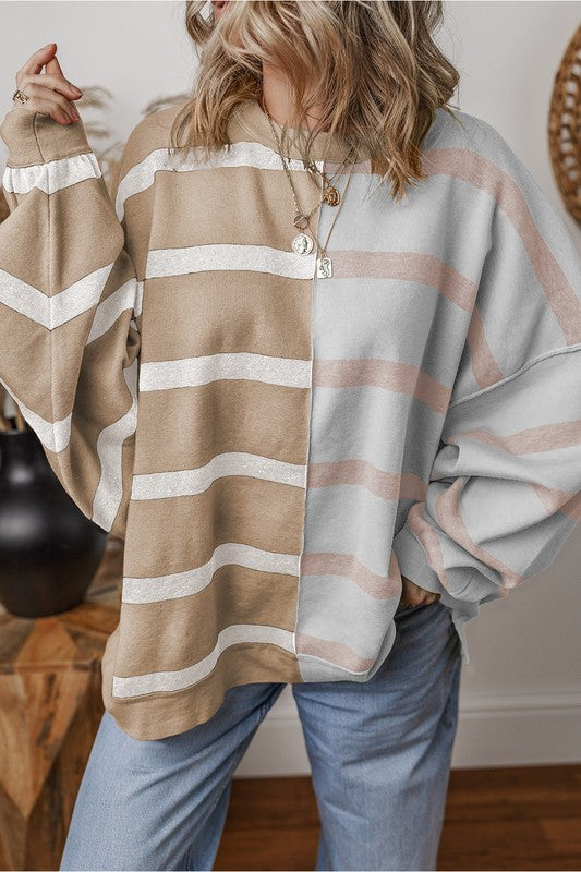 Oversized Contrast Printed Dropped Shoulder Top - Charming Charlie
