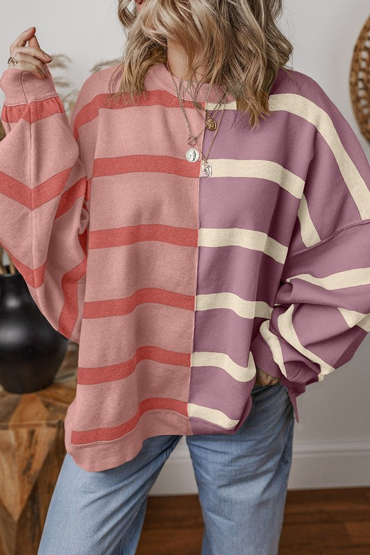 Oversized Contrast Printed Dropped Shoulder Top - Charming Charlie