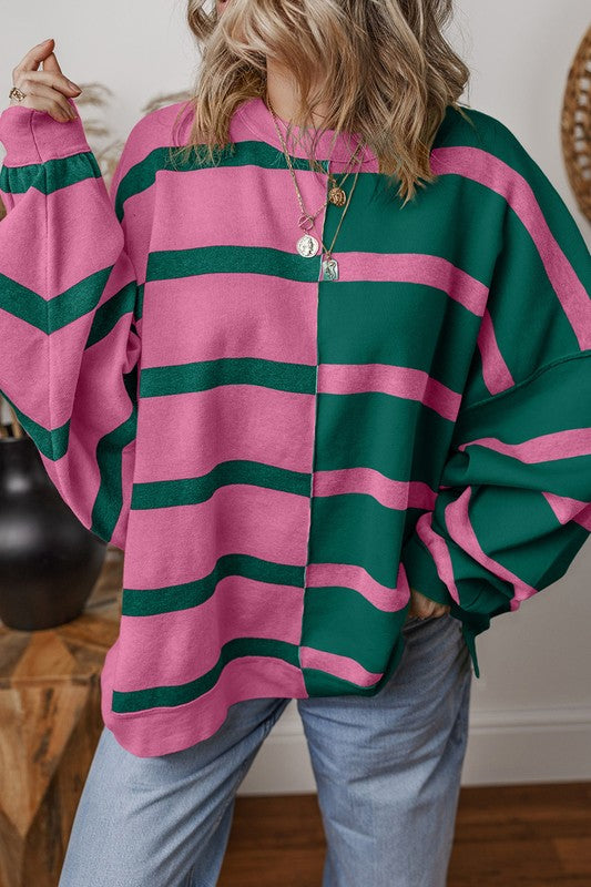 Oversized Contrast Printed Dropped Shoulder Top - Charming Charlie