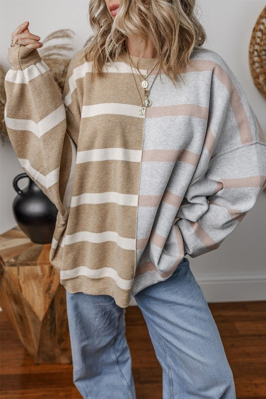Oversized Contrast Printed Dropped Shoulder Top - Charming Charlie