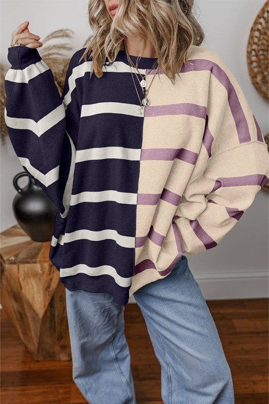 Oversized Contrast Printed Dropped Shoulder Top - Charming Charlie