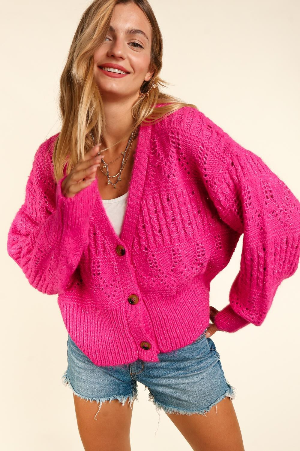 Haptics Full Size Button Down Crop Long Sleeve Cardigan - Charming Charlie