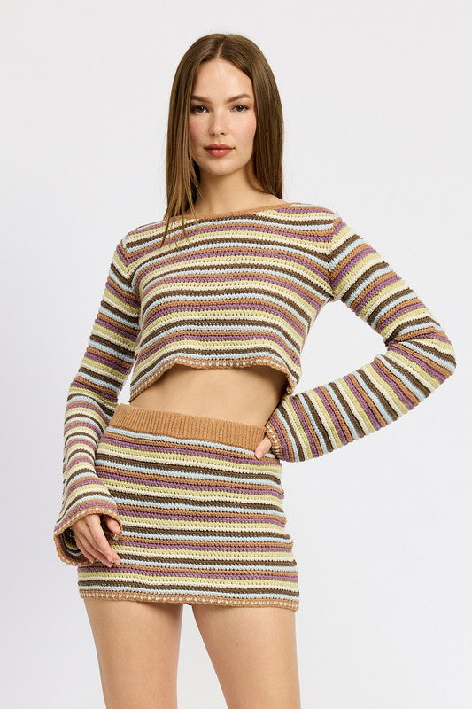 ROUND NECK CROCHET TOP WITH BELL SLEEVES - Charming Charlie
