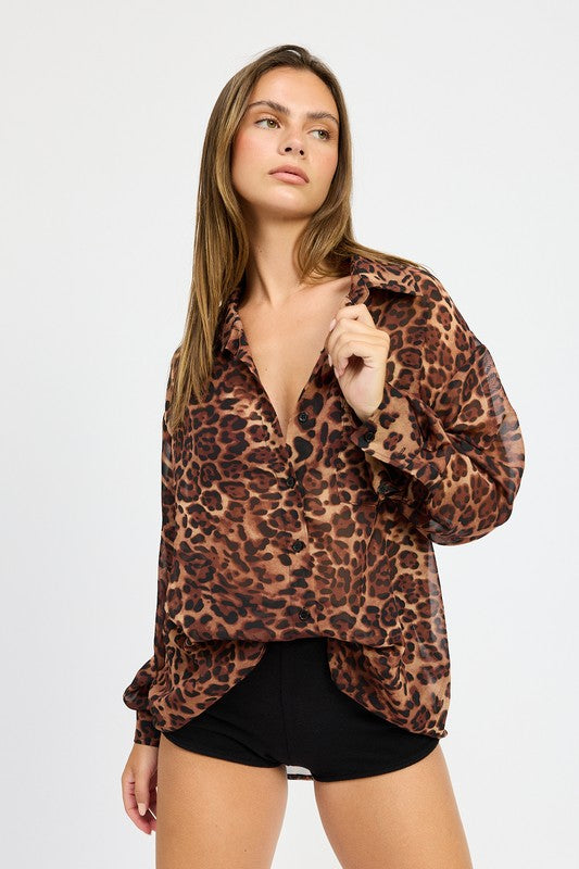 ANIMAL PRINT OVERSIZED SHIRT - Charming Charlie