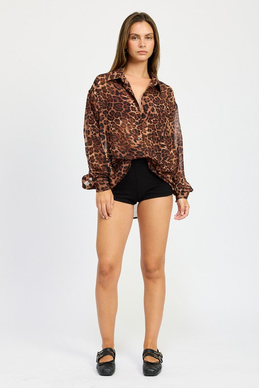 ANIMAL PRINT OVERSIZED SHIRT - Charming Charlie
