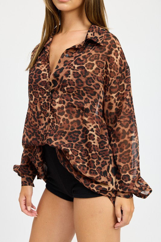 ANIMAL PRINT OVERSIZED SHIRT - Charming Charlie