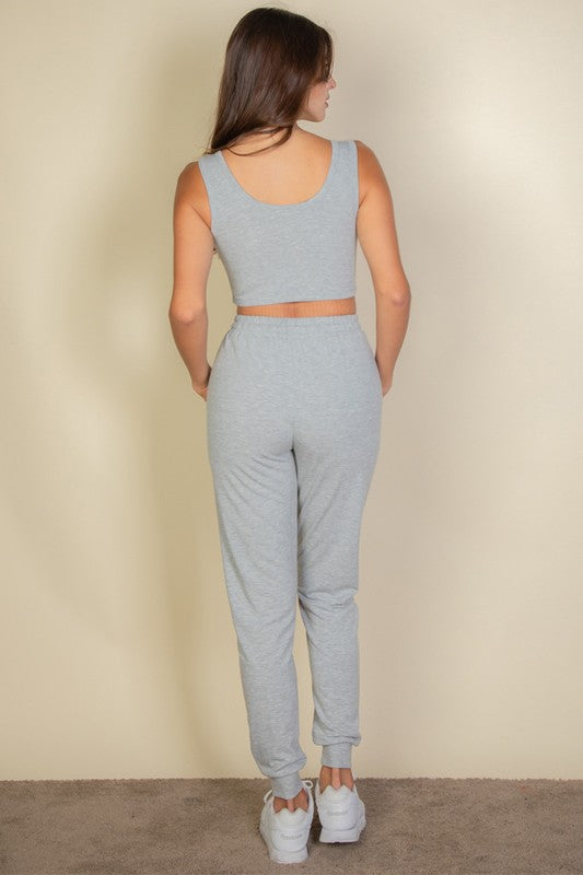 French Terry Cropped Tank Top & Joggers Set - Charming Charlie