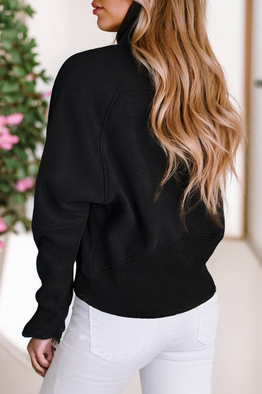 Stand Collar Ribbed Thumbhole Sleeve Sweatshirt - Charming Charlie