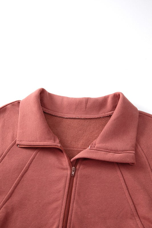 Stand Collar Ribbed Thumbhole Sleeve Sweatshirt - Charming Charlie