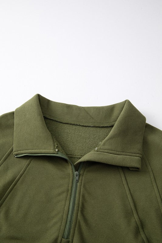 Stand Collar Ribbed Thumbhole Sleeve Sweatshirt - Charming Charlie