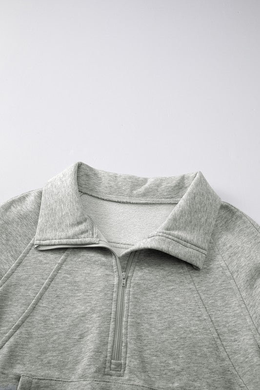 Stand Collar Ribbed Thumbhole Sleeve Sweatshirt - Charming Charlie