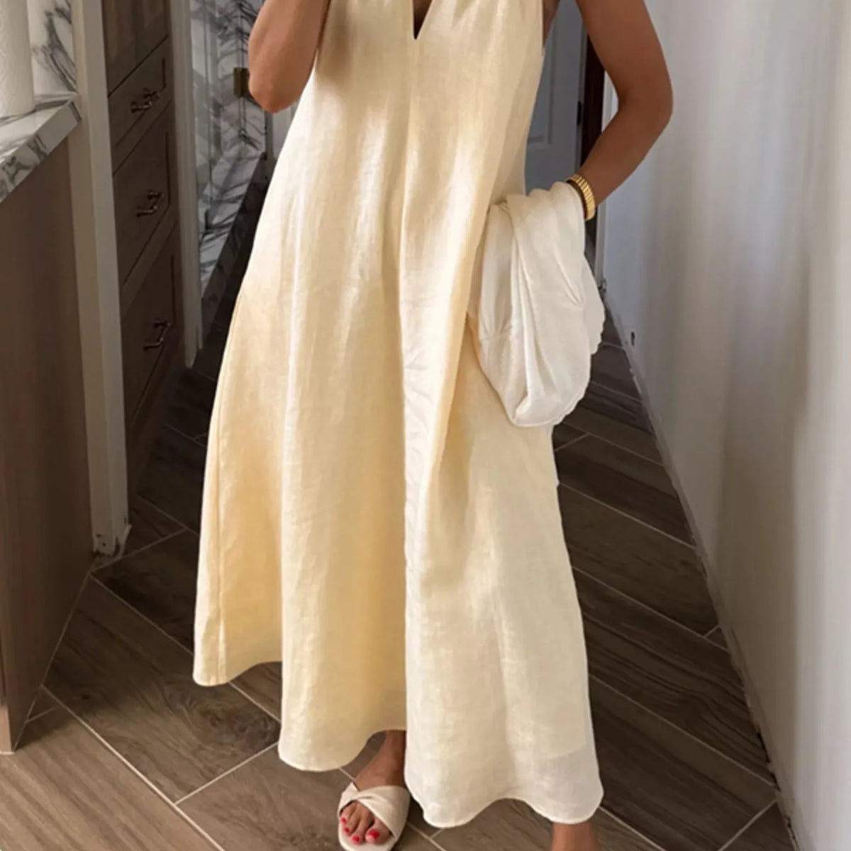 Halter V-Neck Linen Midi Dress  Charming Charlie