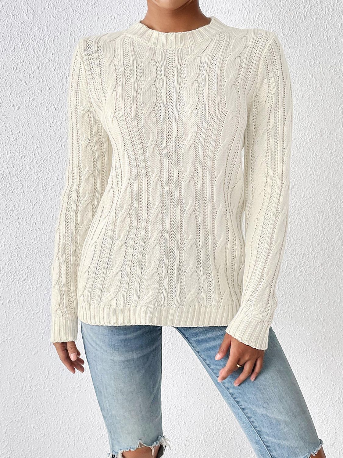 Cable-Knit Round Neck Sweater - Charming Charlie