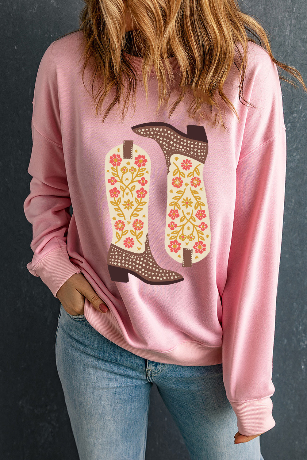 Boot Graphic Long Sleeve Sweatshirt - Charming Charlie