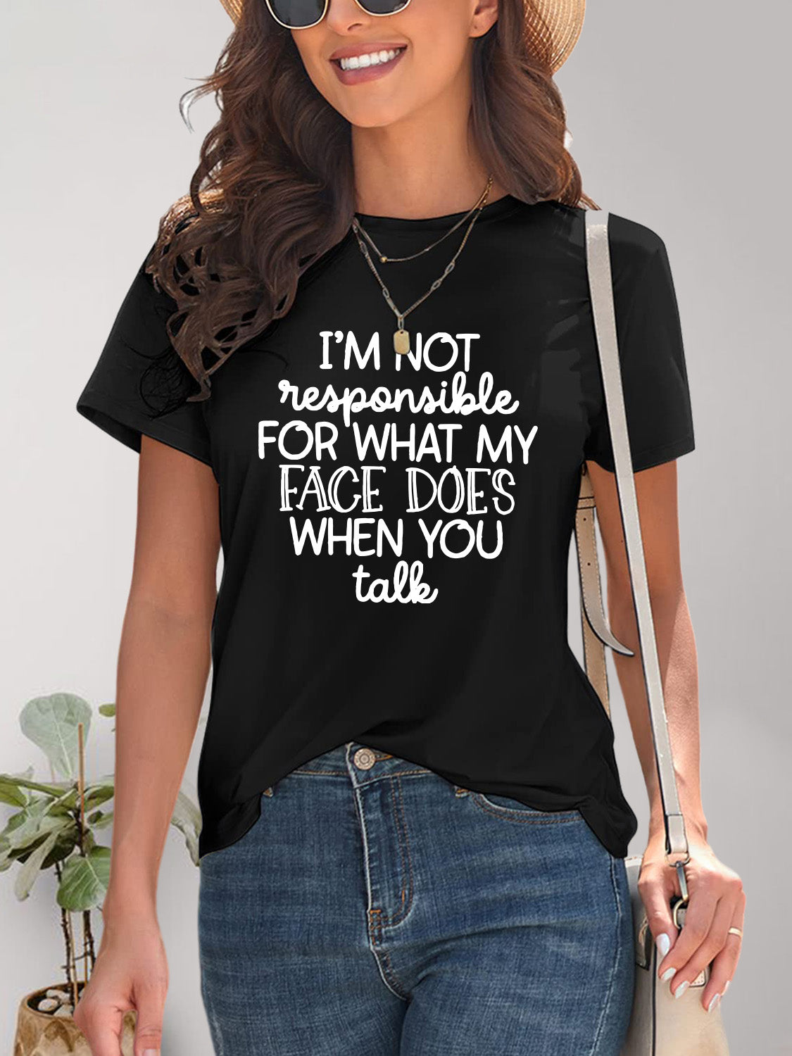 Letter Graphic Round Neck Short Sleeve T-Shirt - Charming Charlie