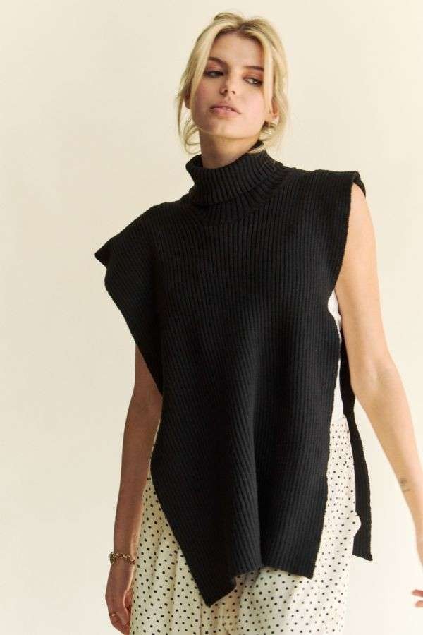 Davi & Dani Side Split Turtleneck Sleeveless Knit Top - Charming Charlie