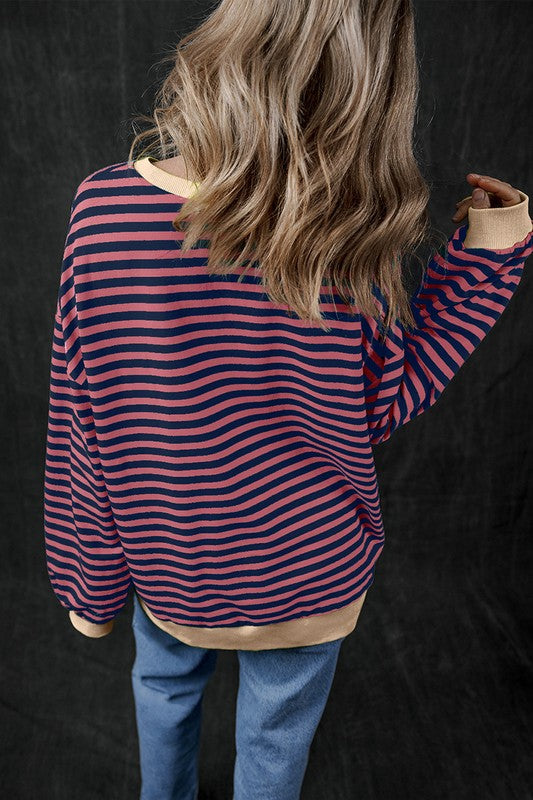 Women Oversized Contrast Trim Pullover Sweatshirt - Charming Charlie