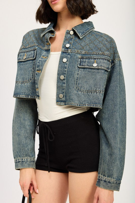 EMBROIDERED DENIM CROP JACKET - Charming Charlie