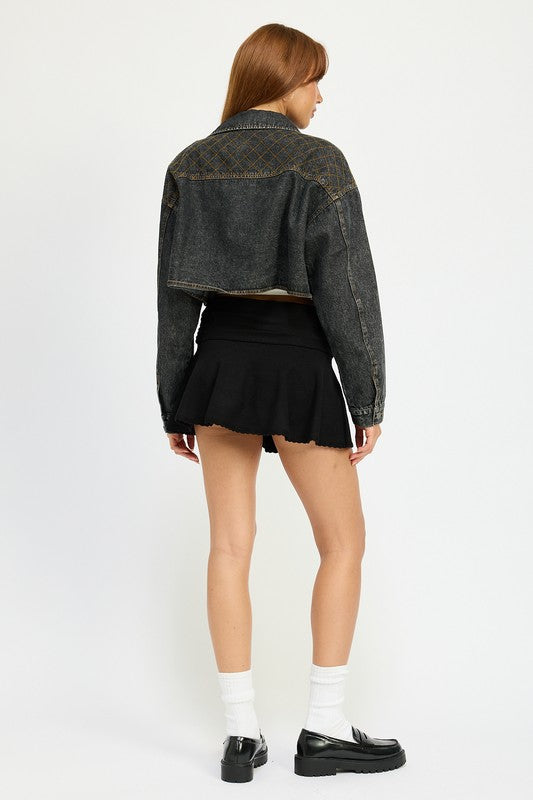 EMBROIDERED DENIM CROP JACKET - Charming Charlie