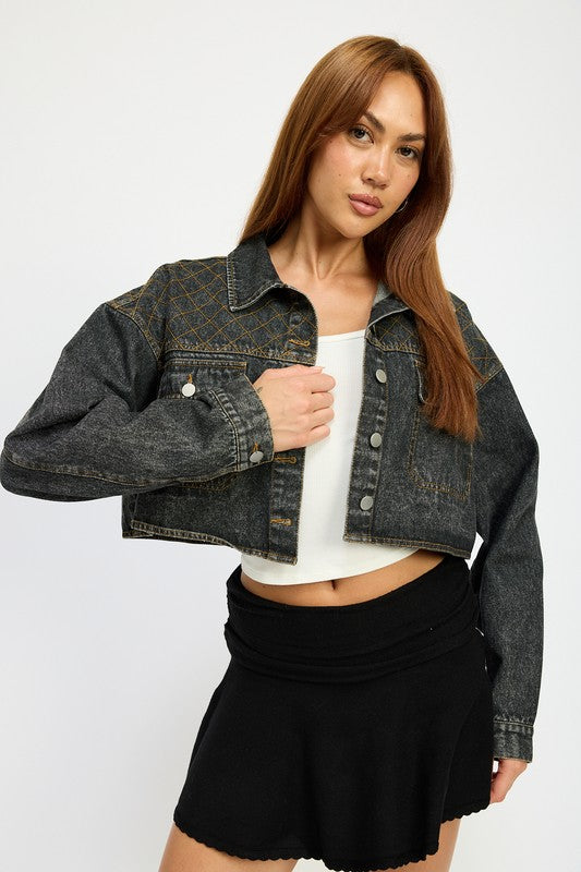 EMBROIDERED DENIM CROP JACKET - Charming Charlie