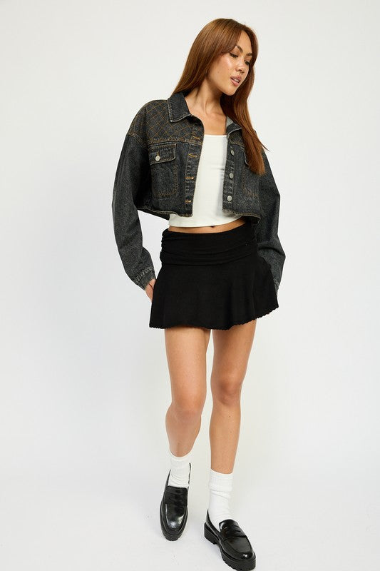 EMBROIDERED DENIM CROP JACKET - Charming Charlie