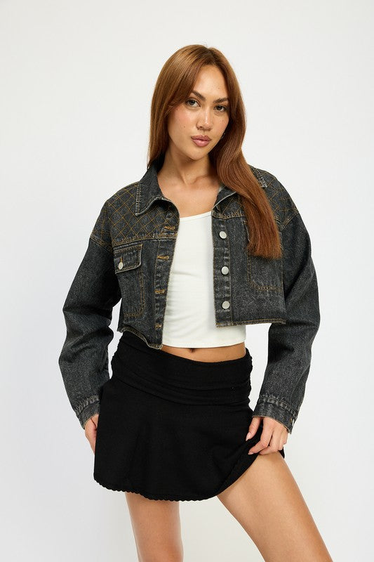 EMBROIDERED DENIM CROP JACKET - Charming Charlie