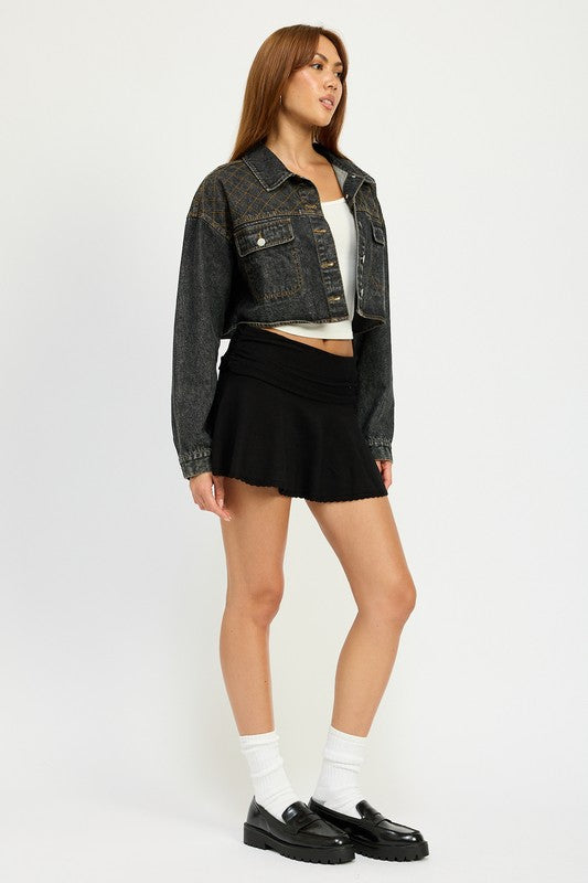 EMBROIDERED DENIM CROP JACKET - Charming Charlie