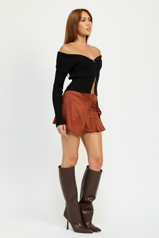 WRAPPED BUCKLE BELT MINI SKIRT - Charming Charlie