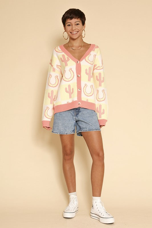 Tiled Cactus horseshoe knit cardigan - Charming Charlie