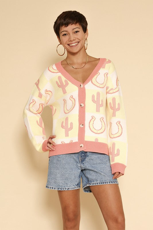 Tiled Cactus horseshoe knit cardigan - Charming Charlie