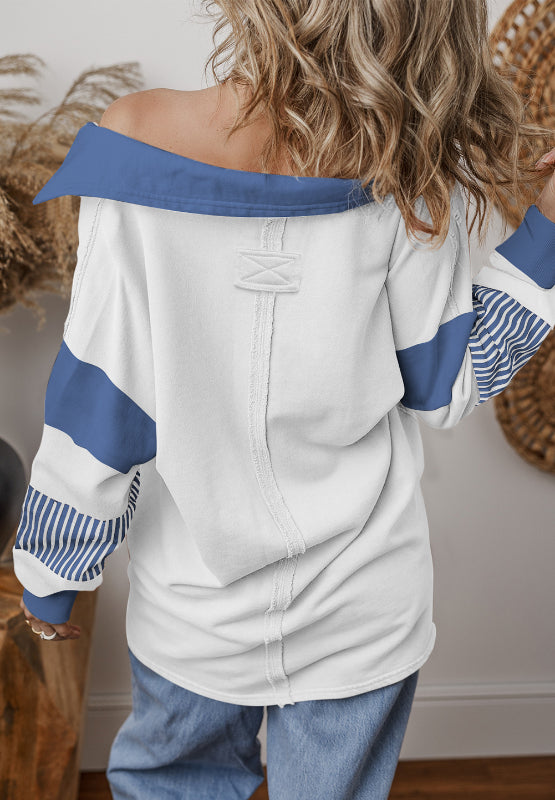 Color Block Johnny Collar Long Sleeve Sweatshirt - Charming Charlie