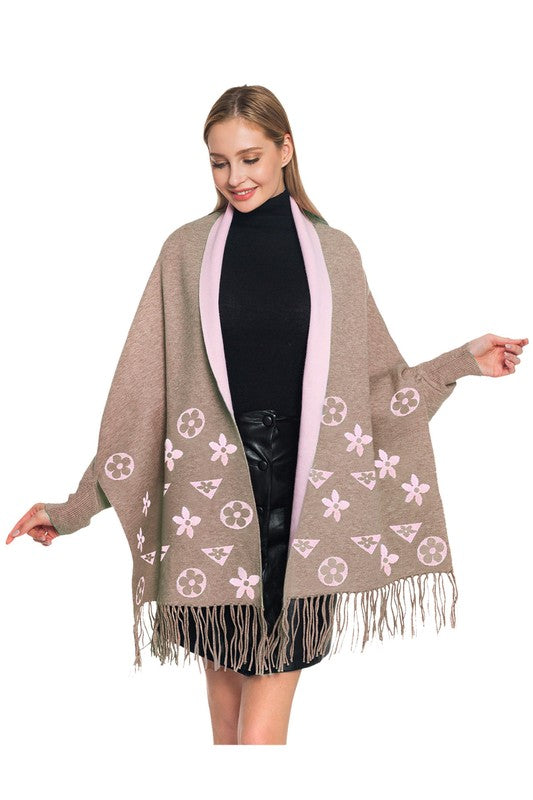 Geometric Pattern Sleeve Shrug with Fringe - Charming Charlie