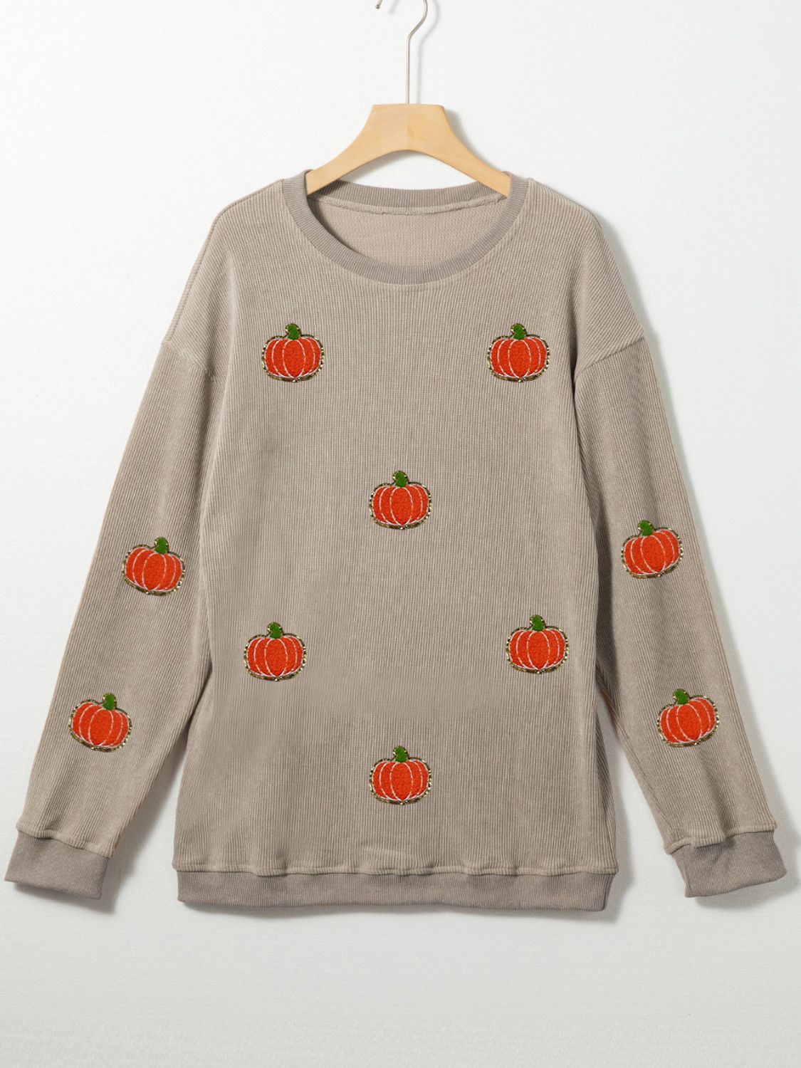 Pumpkin Round Neck Long Sleeve Sweatshirt - Charming Charlie