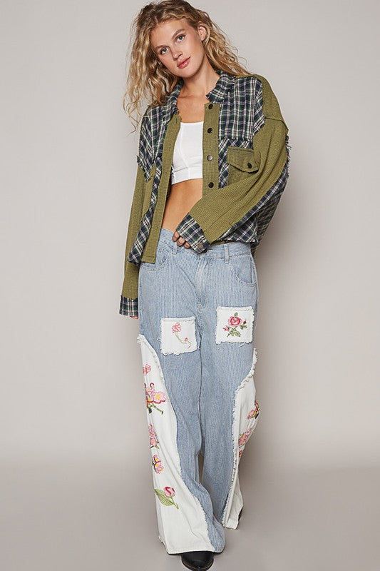 POL Plaid Button Down Shirt with Chest Pockets - Charming Charlie