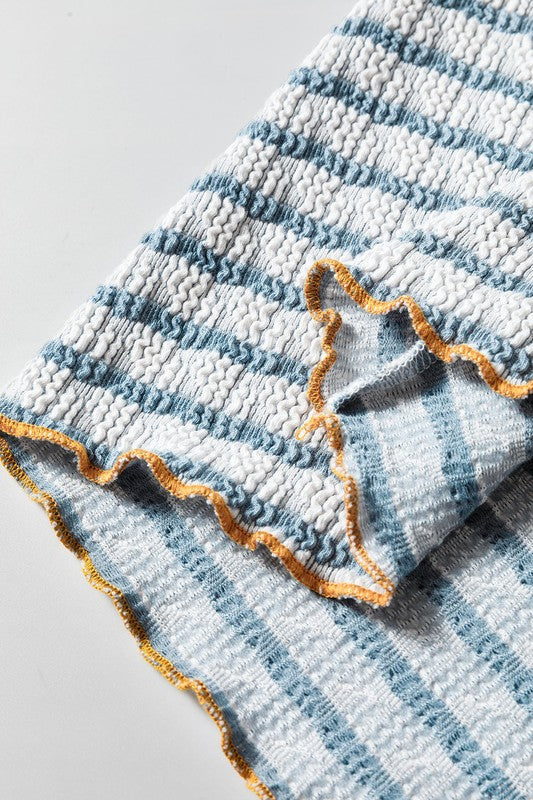 Stripe Textured Long Sleeve Henley Top - Charming Charlie