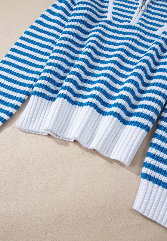 Striped Half Zip Mock Neck Long Sleeve Sweater - Charming Charlie