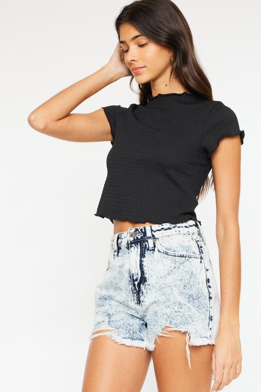 Kancan Full Size Distressed High Waist Denim Shorts - Charming Charlie