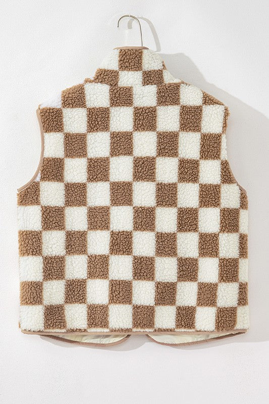 Checkered Sherpa Collared Jacket Vest - Charming Charlie