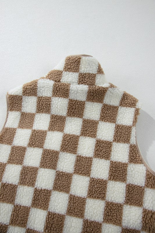 Checkered Sherpa Collared Jacket Vest - Charming Charlie