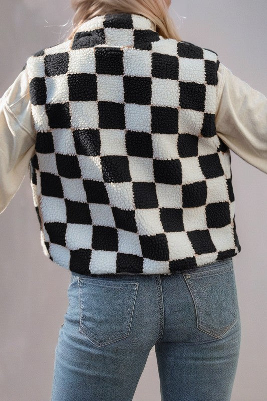 Checkered Sherpa Collared Jacket Vest - Charming Charlie