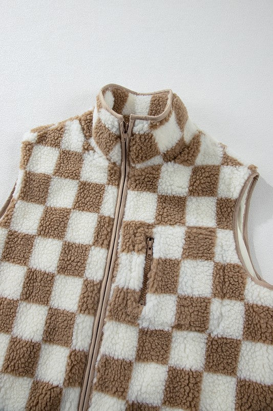 Checkered Sherpa Collared Jacket Vest - Charming Charlie
