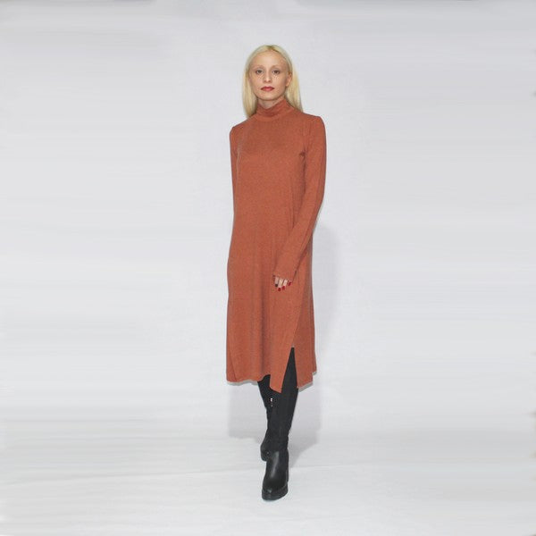 Turtle neck dress long sleeve with side slits - Charming Charlie