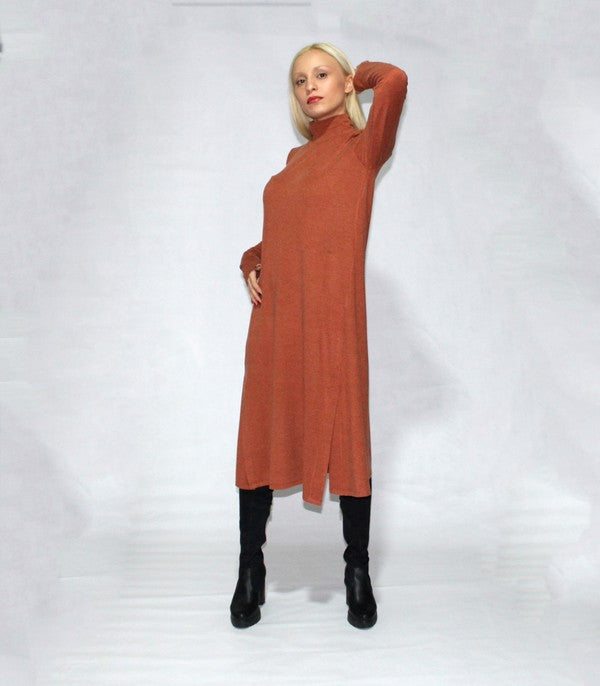 Turtle neck dress long sleeve with side slits - Charming Charlie